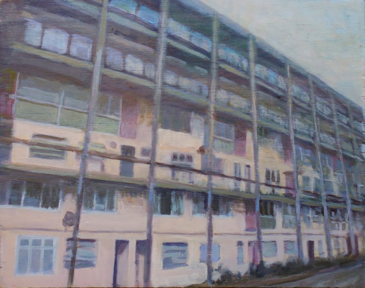 En plats att leva på 60, 2013 (olja på plywood) av Trevor Burgess