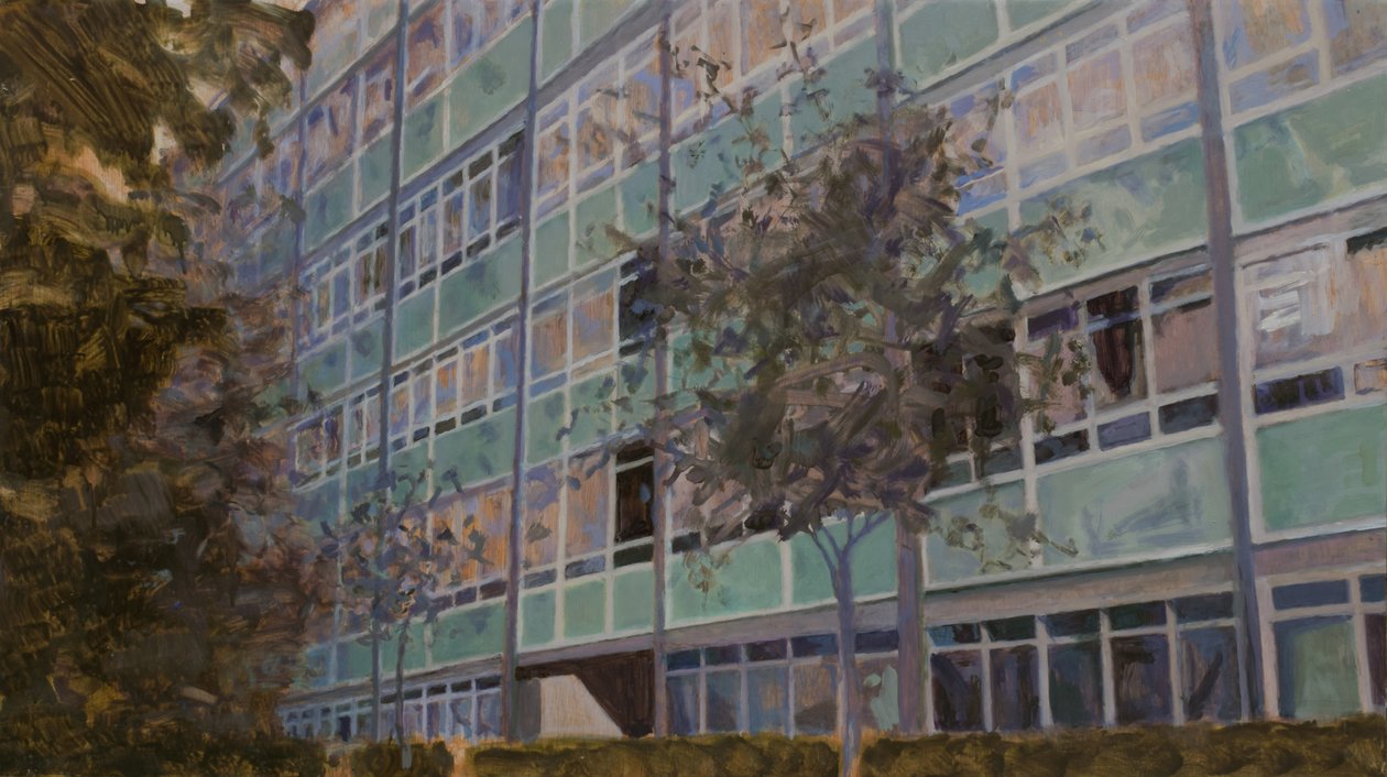 En plats att bo på L6, 2013 (olja på plywood) av Trevor Burgess