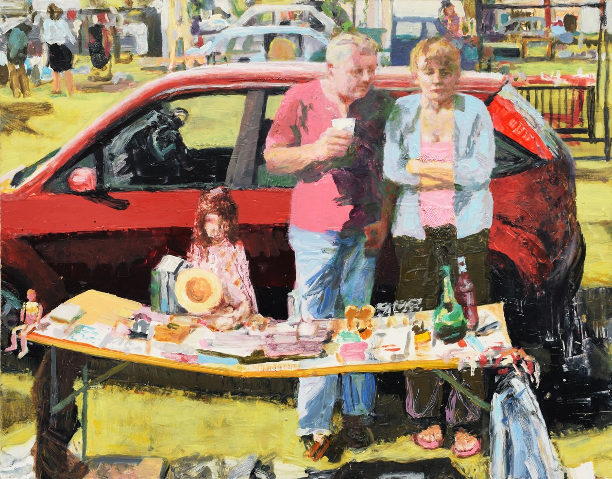 Bilutförsäljning, 2011 (olja på pannå) av Trevor Burgess