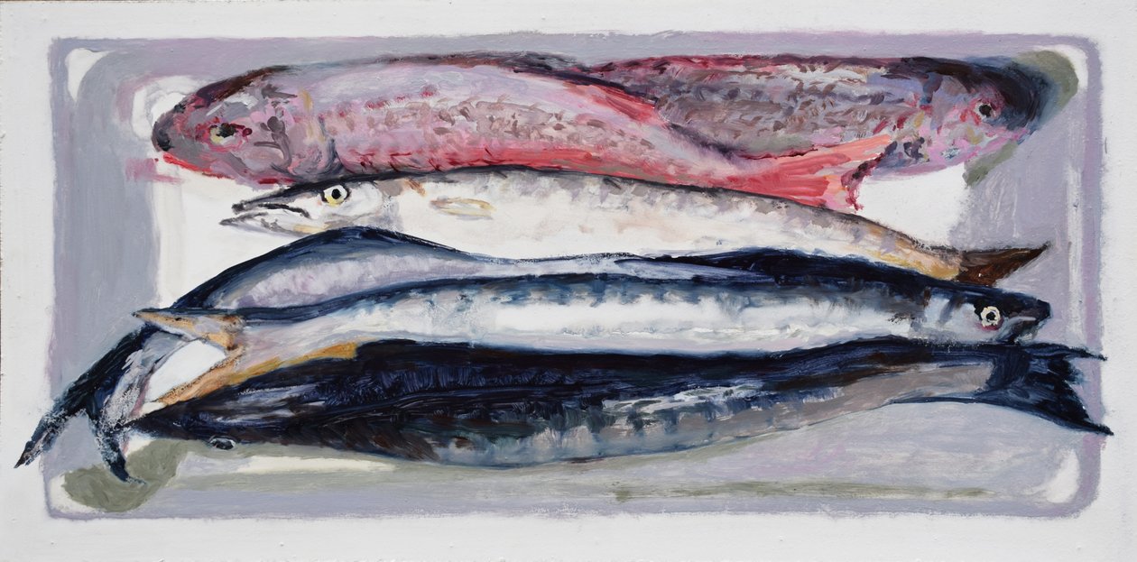 Fisklåda 3 (Billingsgate, London), 2016 (olja på pannå) av Trevor Burgess