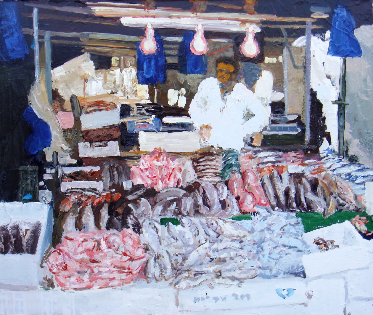 Fiskbod (Ridley Road, London), 2009 (olja på duk) av Trevor Burgess