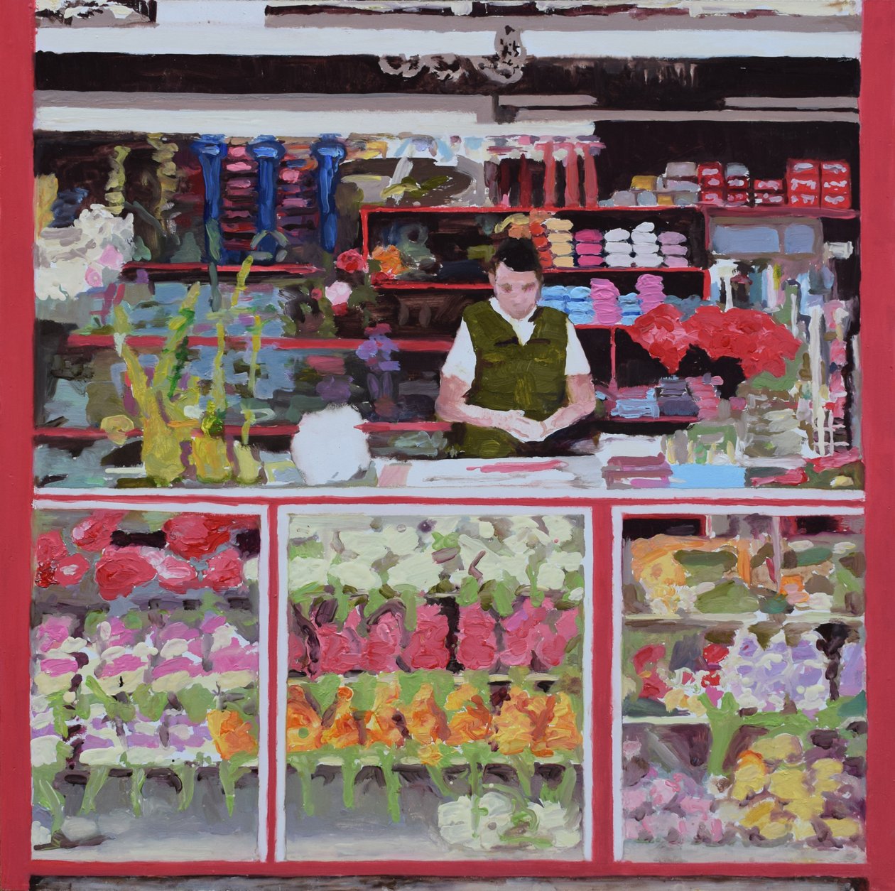 Blomsterstånd (Bogotá, Colombia), 2016 (olja på pannå) av Trevor Burgess