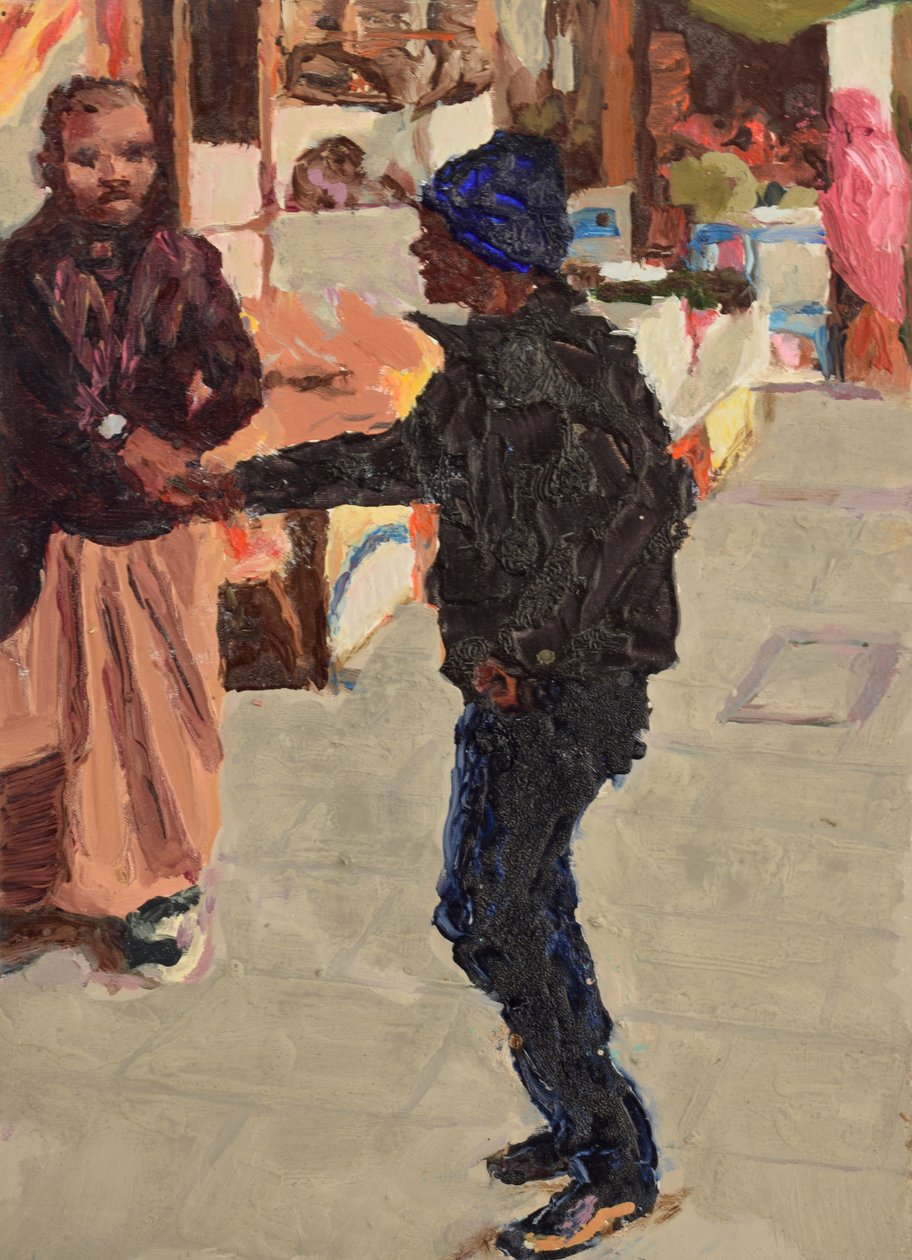 Handshake, 2018 (olja på pannå) av Trevor Burgess