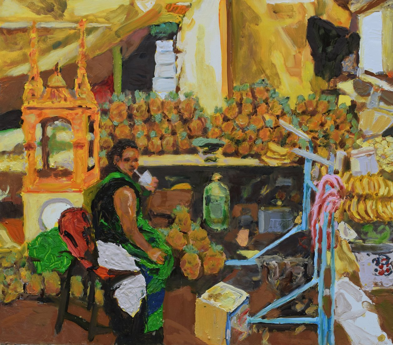Pineapple trilogy 2 (Mexico City), 2018 (olja på pannå) av Trevor Burgess