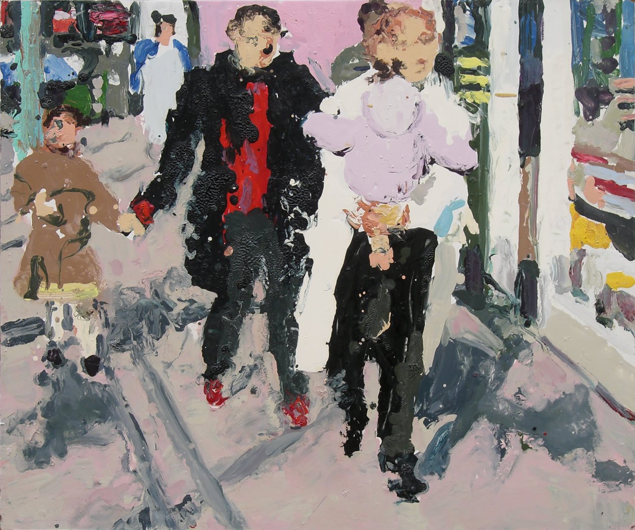 Shoppare med barn, 2003 (olja på pannå) av Trevor Burgess