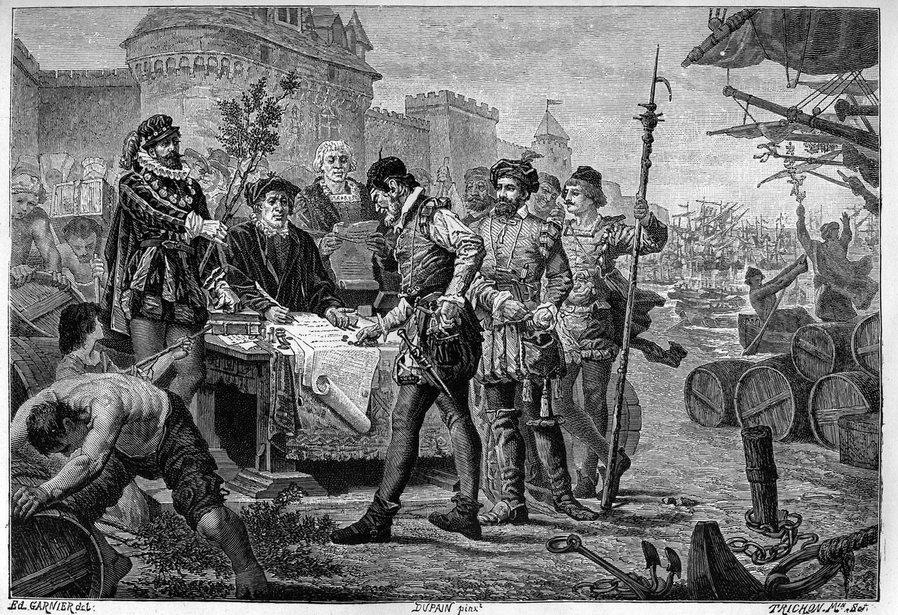 Frikännande av den tidigare cyperslagen i Bordeaux 1453. Gravyrer 1800-talet efter teckning av Garnier Trichon. av Trichon (after)