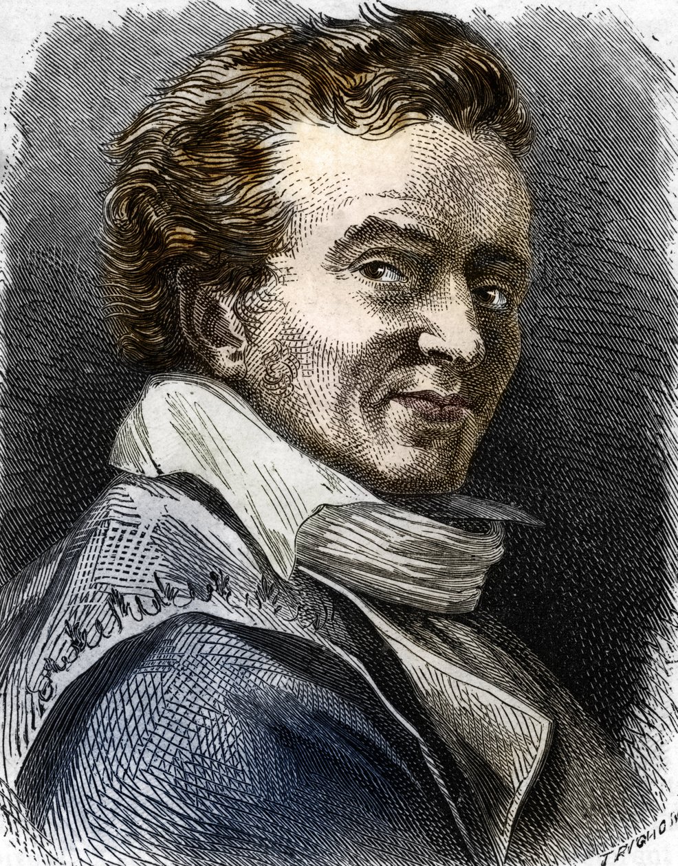 Porträtt av Dominique Vivant Denon (1747-1825), gravör, författare, diplomat, administratör (Porträtt av den franska konstnären, diplomaten och författaren Dominique Vivant, Baron Denon) Gravyr Privat samling av Trichon (after)