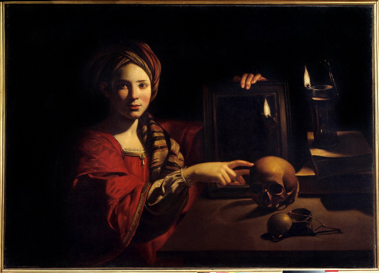 Allegori om döden eller fåfänga Målning av Trophime Bigot (1579-1650) 1600-talet. Rom, Nationalmuseet av Trophime Bigot