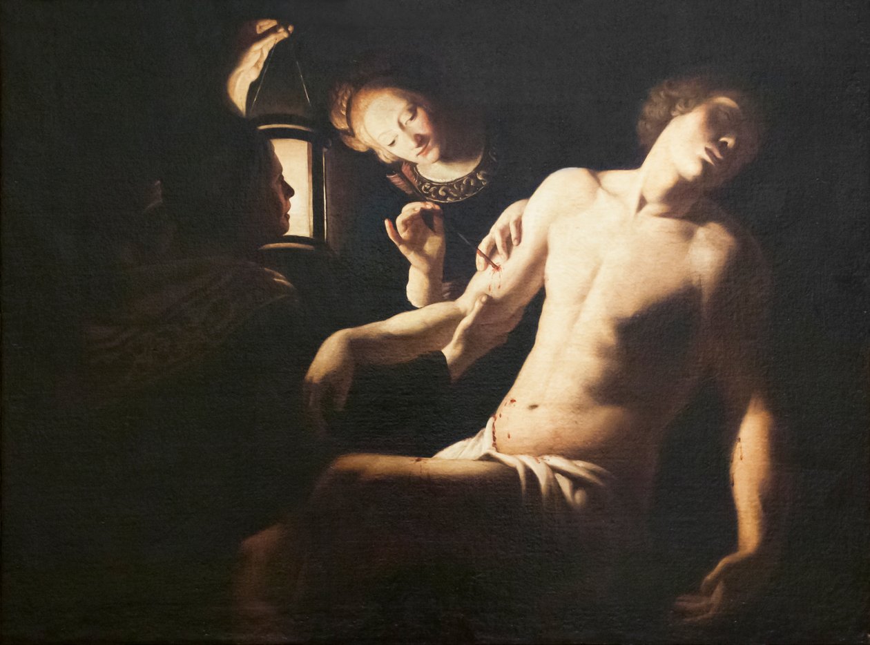 Saint Sebastian helad av Saint Irene (olja på duk) av Trophime Bigot