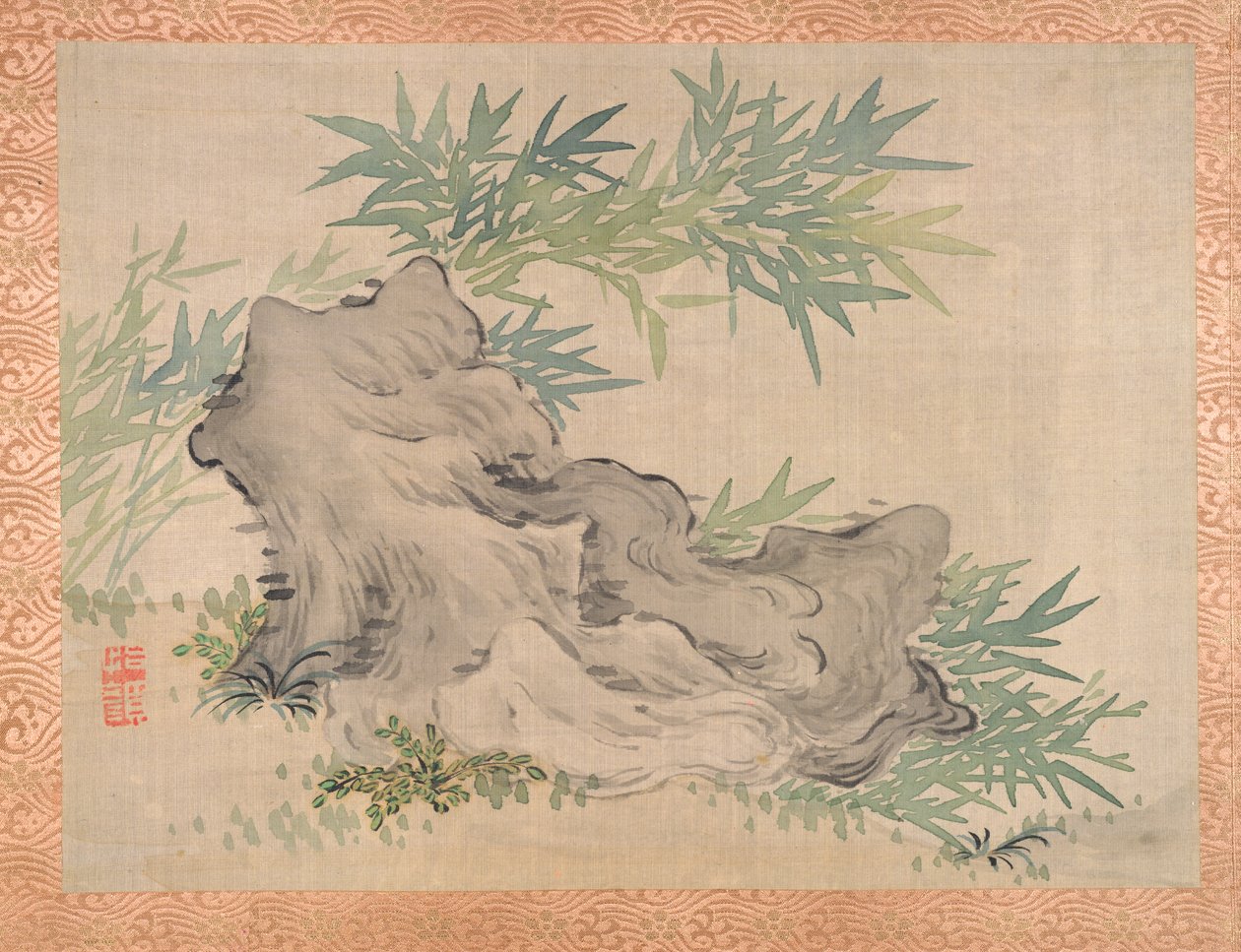 Bambu och stenar, 1851 (akvarell på silke) av Tsubaki Chinzan