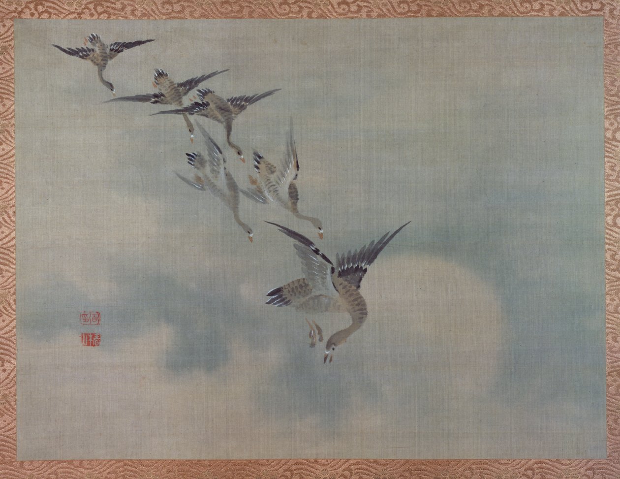 Flygande ankor, 1851 (akvarell på siden) av Tsubaki Chinzan