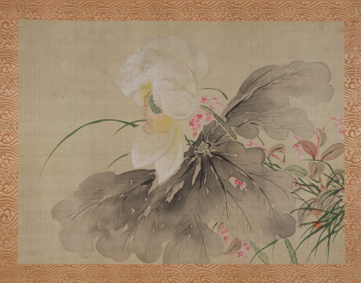 Pionträd och japansk krabba äppelträd med blomma, 1851 (akvarell på siden) av Tsubaki Chinzan