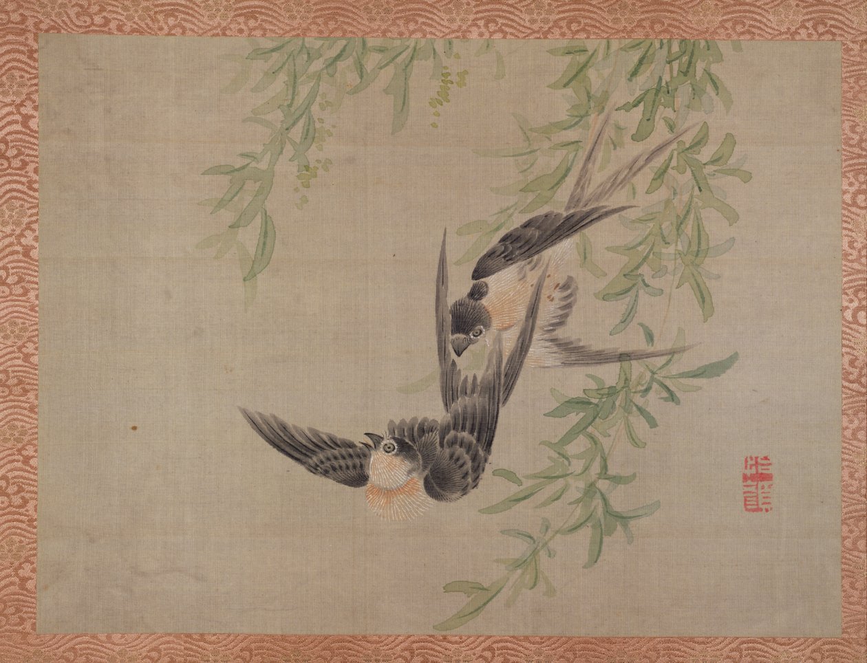 Svalor under flygning, 1851 (akvarell på siden) av Tsubaki Chinzan