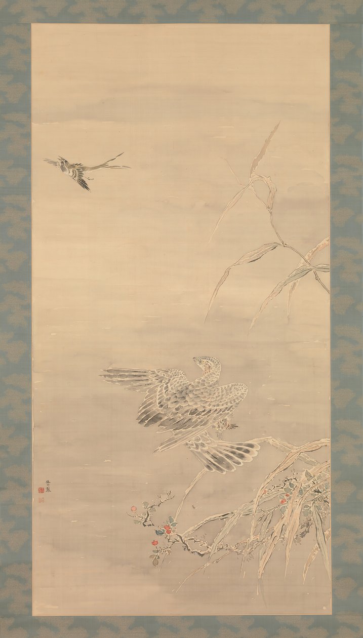 Hawk Grasping a Small Bird, 1800-talet. av Tsubaki Chinzan