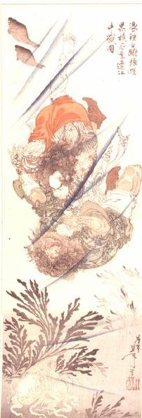 Rorihakucho Cho Jun och Kokusempu Ri Ki, i en undervattenskamp, från romanen Suikoden, 1800-talet (träblock i färg) av Tsukioka Yoshitoshi