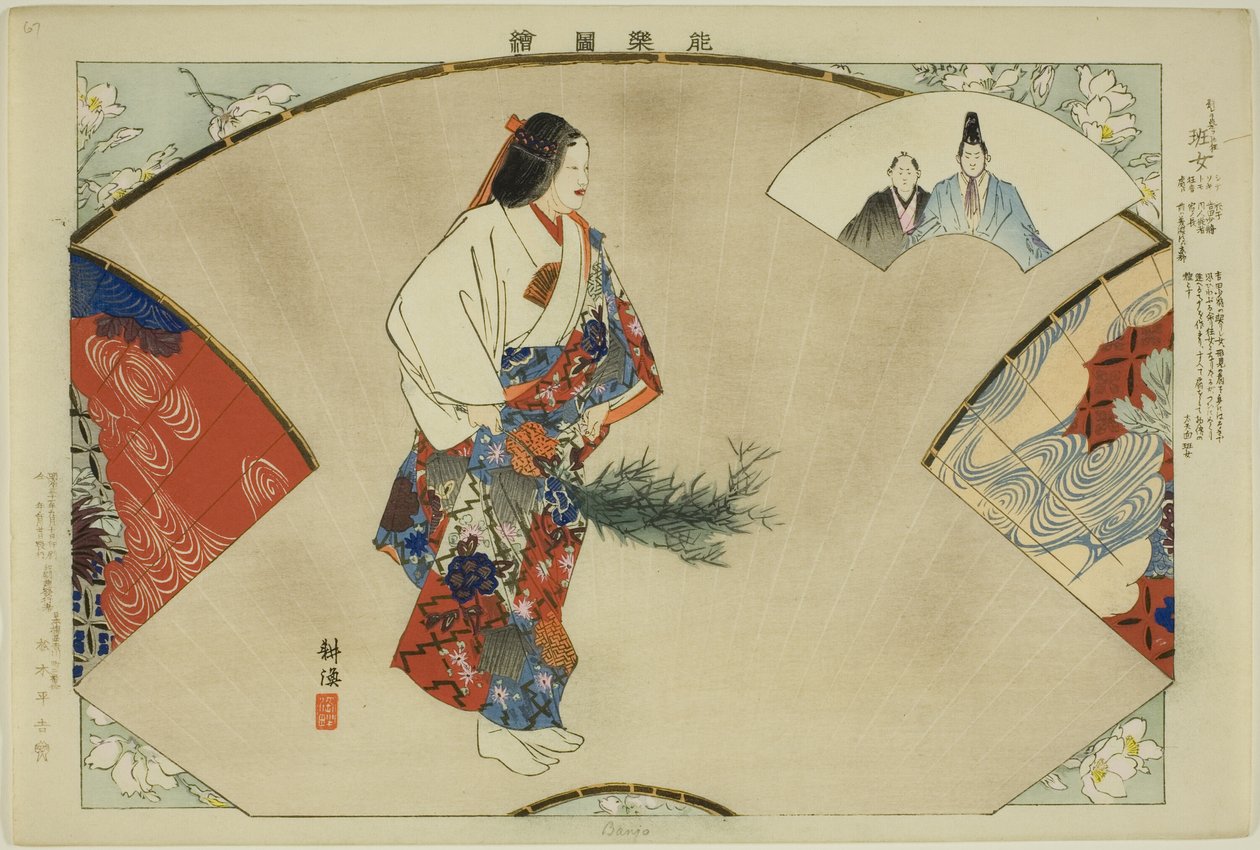 Banjo, från serien "Pictures of No Performances (Nogaku Zue)" av Tsukioka Kogyo