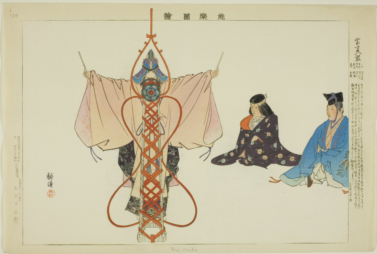 Fuji Taiko, från serien "Pictures of No Performances (Nogaku Zue)" av Tsukioka Kogyo