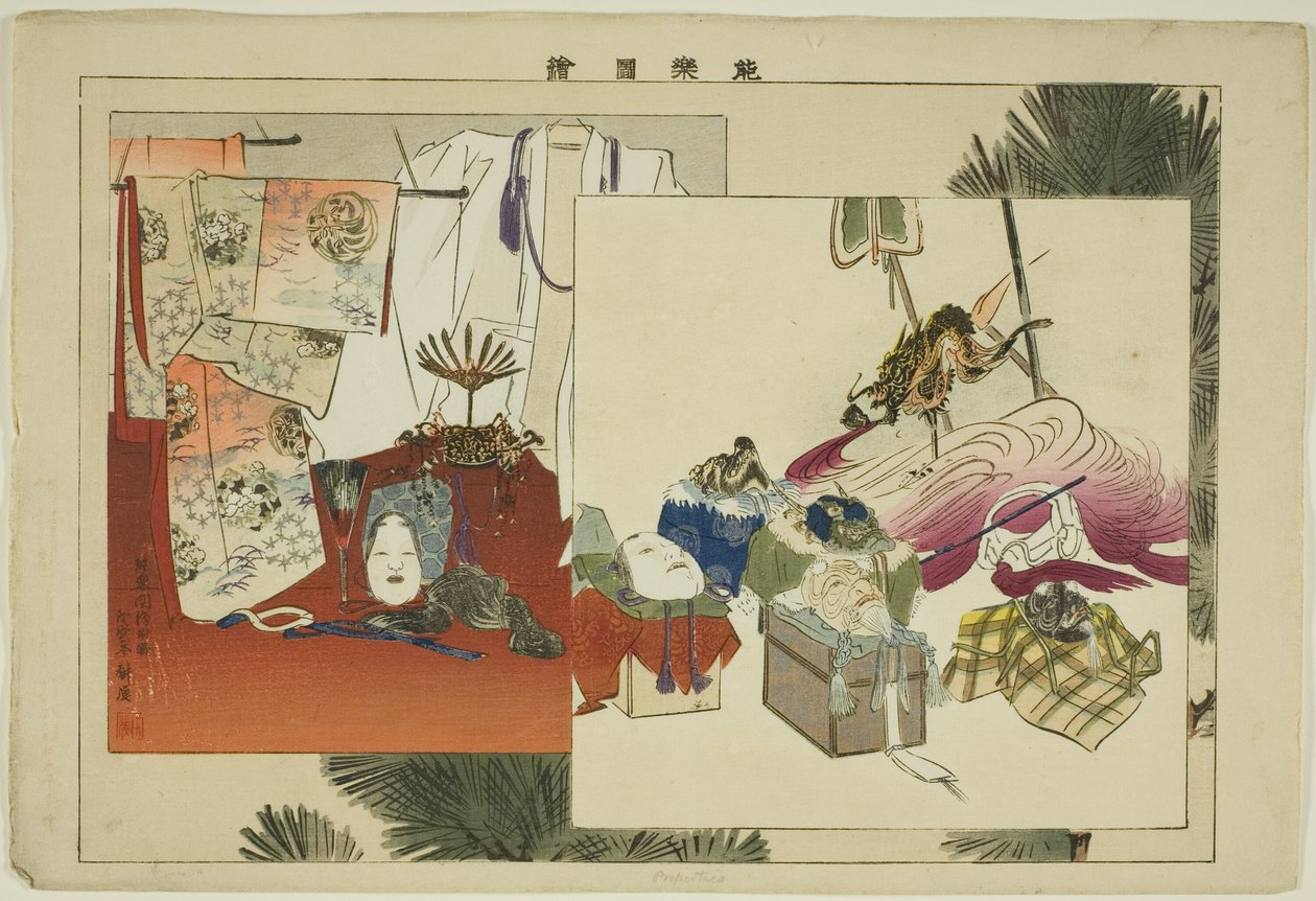 Egenskaper, från serien "Pictures of No Performances (Nogaku Zue)" av Tsukioka Kogyo