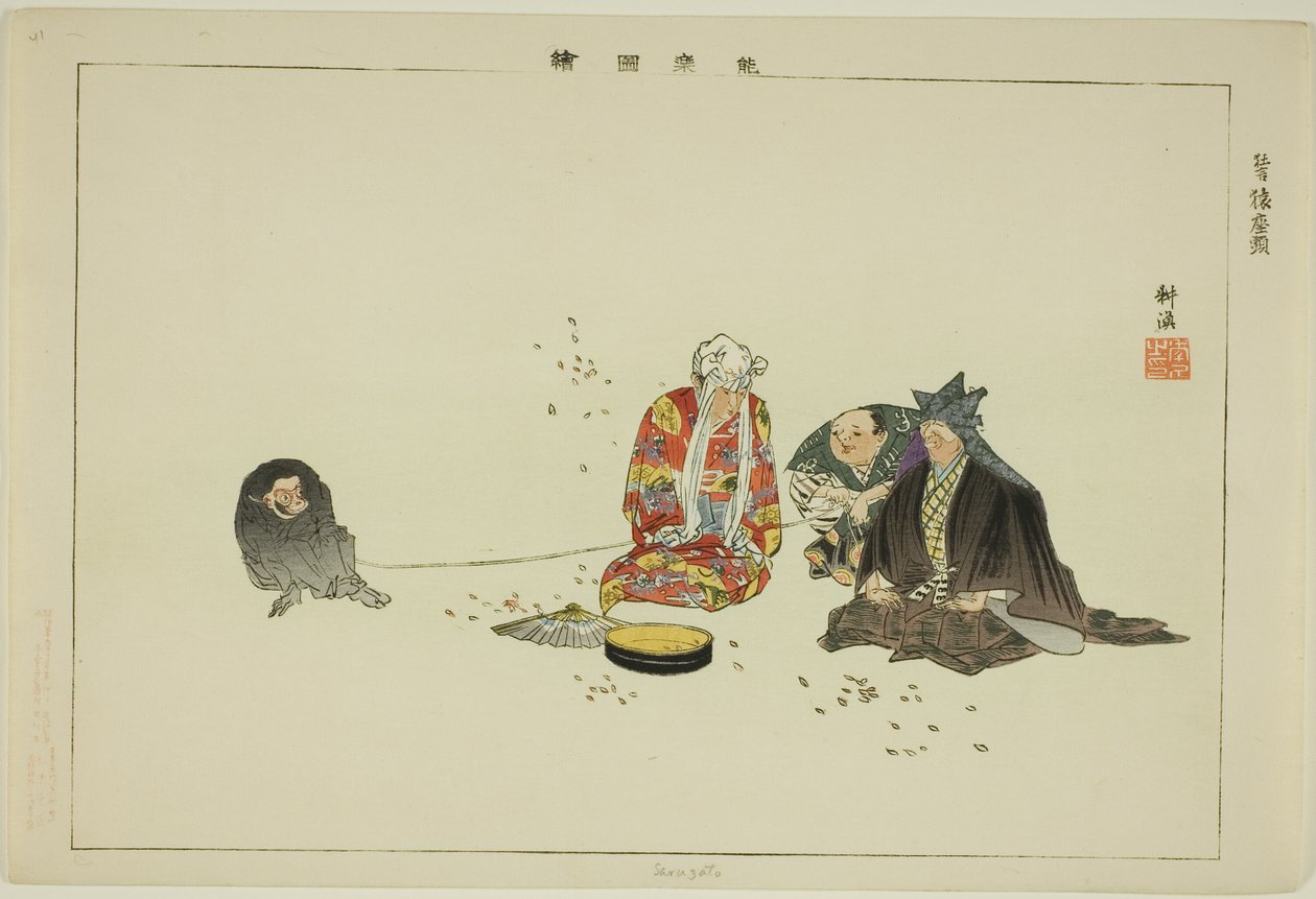 Sarusato, från serien "Pictures of No Performances (Nogaku Zue)" av Tsukioka Kogyo