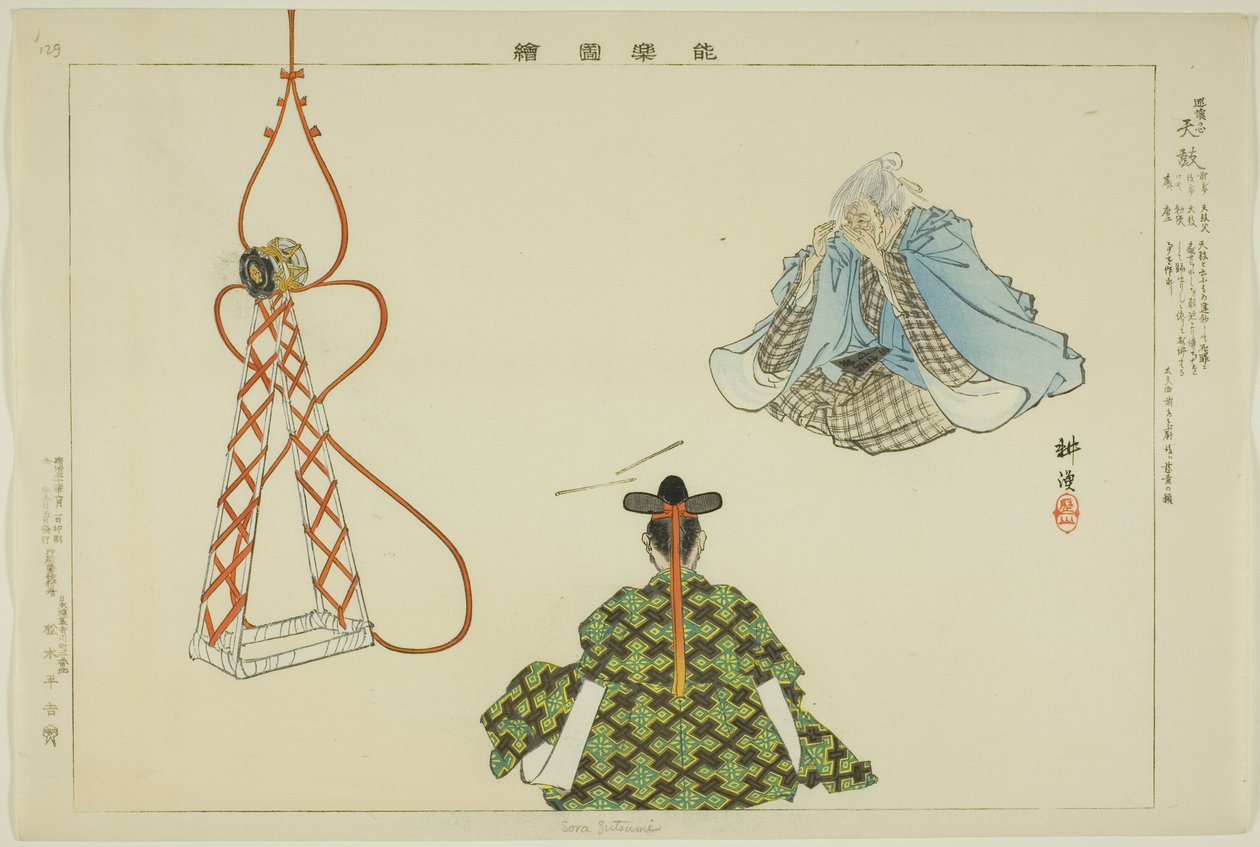 Sora Zutsumi, från serien "Pictures of No Performances (Nogaku Zue)" av Tsukioka Kogyo