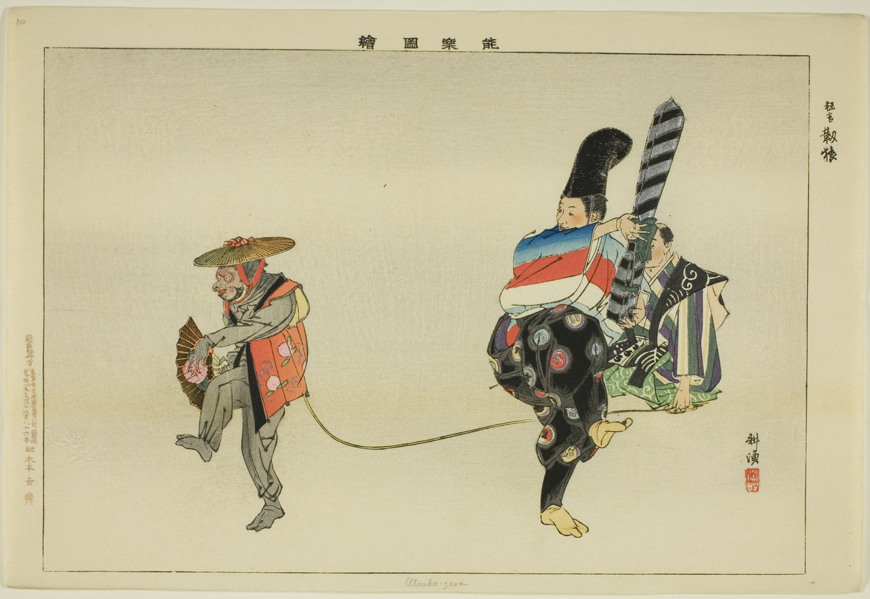 Utsubo-saru, från serien "Pictures of No Performances (Nogaku Zue)" av Tsukioka Kogyo