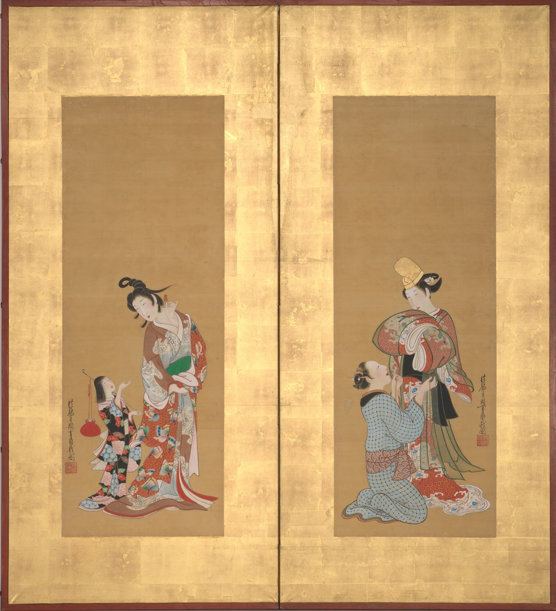 Shirabyoshi dansare och kvinnlig tjänare, kurtisan och flicka, mitten av 1700-talet. av Tsukioka Masanobu