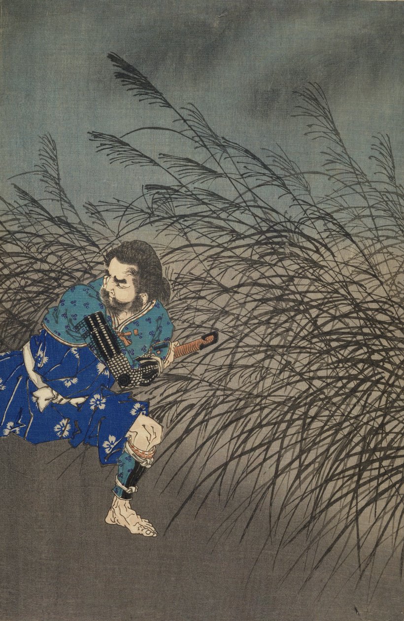 Fujiwara no Yasumasa spelar flöjt i månskenet av Tsukioka Yoshitoshi