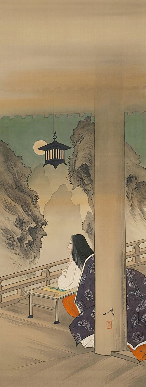 Murasaki Shikibu på Ishiyamadera Hand MP, Base d Otote p Hayashi t. .. .. , mygga. 1892. av Tsukioka Yoshitoshi