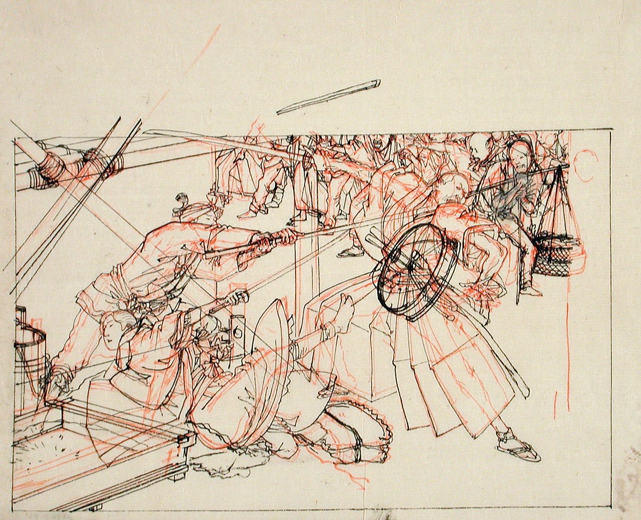 Förberedande teckning till en bokillustration av Tsukioka Yoshitoshi