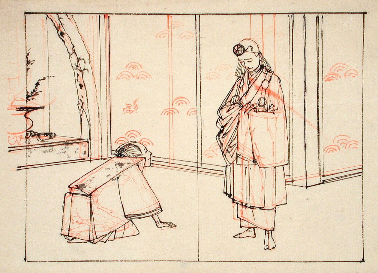 Förberedande teckning till en illustration i boken: Berömda japanska generalers spegel av Tsukioka Yoshitoshi