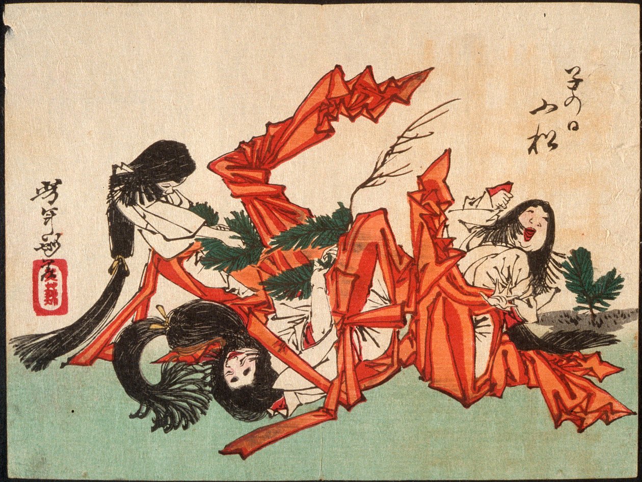 Ziehen von Kieferntrieben am Tag der Ratte av Tsukioka Yoshitoshi