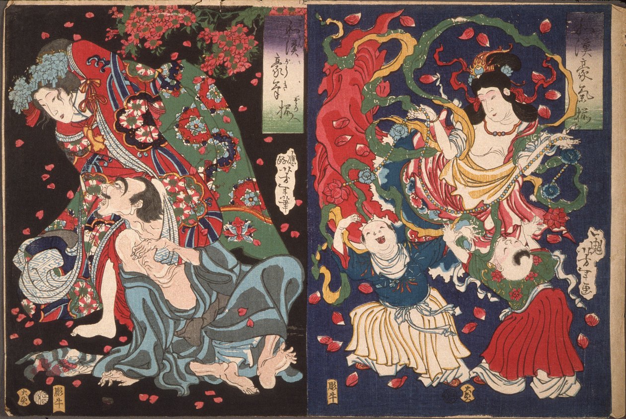 Seigen och Sakurahime; ängel med två barn av Tsukioka Yoshitoshi