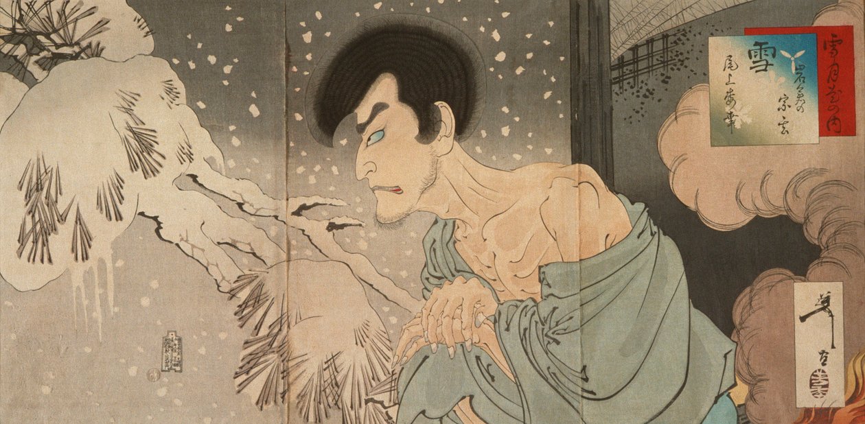 Snö: skådespelaren Onoe Baikō V som Iwakura no Sōgen av Tsukioka Yoshitoshi