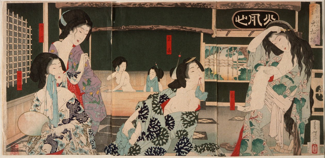 Sommar: Badande kvinnor vid Daishōrō av Tsukioka Yoshitoshi