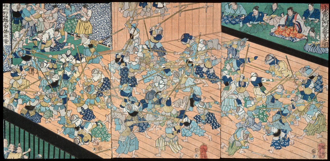 Uji Jōetsus elever övar fäktning av Tsukioka Yoshitoshi