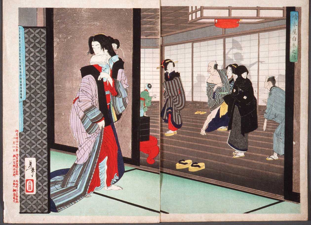 Berättelsen om Shiraito, en kurtisan från Hashimotohuset av Tsukioka Yoshitoshi