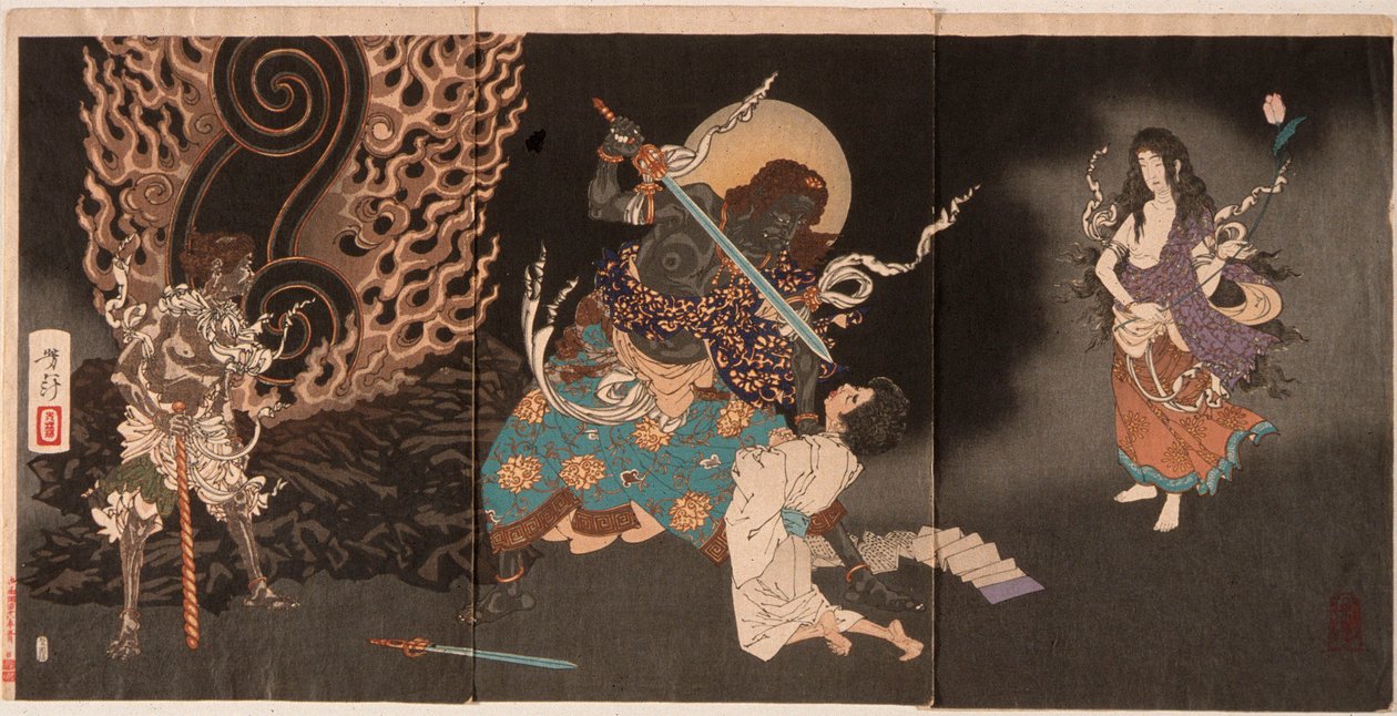 Yūten som sväljer Fudōs svärd av Tsukioka Yoshitoshi