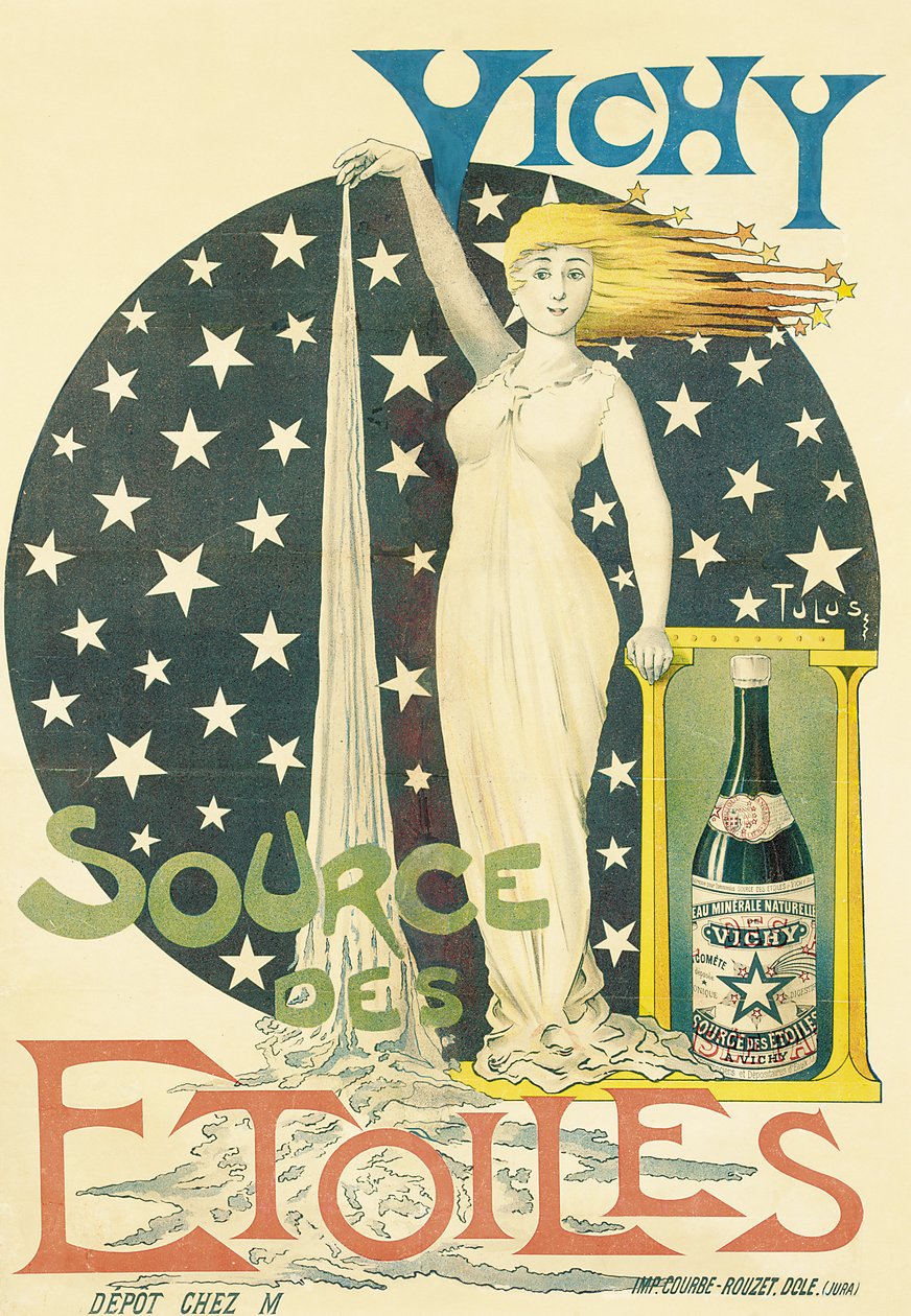 Vichy, Source of the Stars, ca 1900 (färg litho) av Tulus Tulus