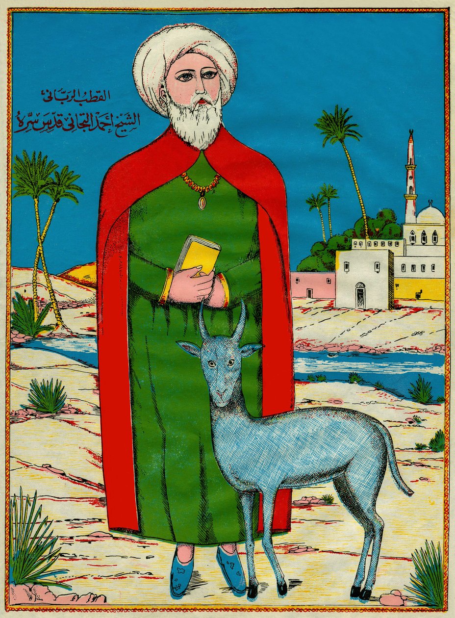 Sheikh Sidi Ahmed al-Tijani, grundare av en sunnitisk syltfabrik Al-Tirania (Tijaniyya), på 1700-talet. Populära bilder, Tunisien av Tunisian School
