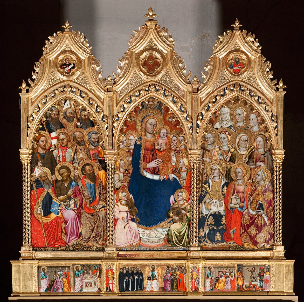 Predella med Saint Bartholomews liv, från Jungfru och barn omgiven av änglar och helgon (olja på panel av Turino Vanni