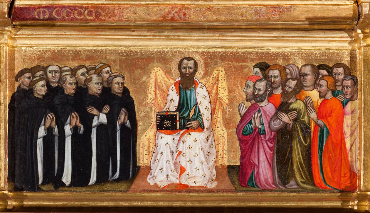 Predella med den helige Bartolomeus liv, från Jungfru och barn omgiven av änglar och helgon (olja på panel av Turino Vanni