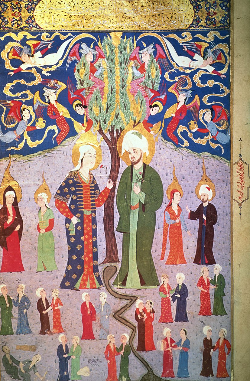 Adam och Eva och deras tretton tvillingar, ur "Zubdet ut Tevarih" av Lokman, 1583 av Turkish School