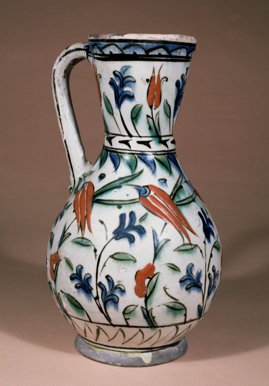 Kanna med röd dekoration, Iznik (lergods) av Turkish School