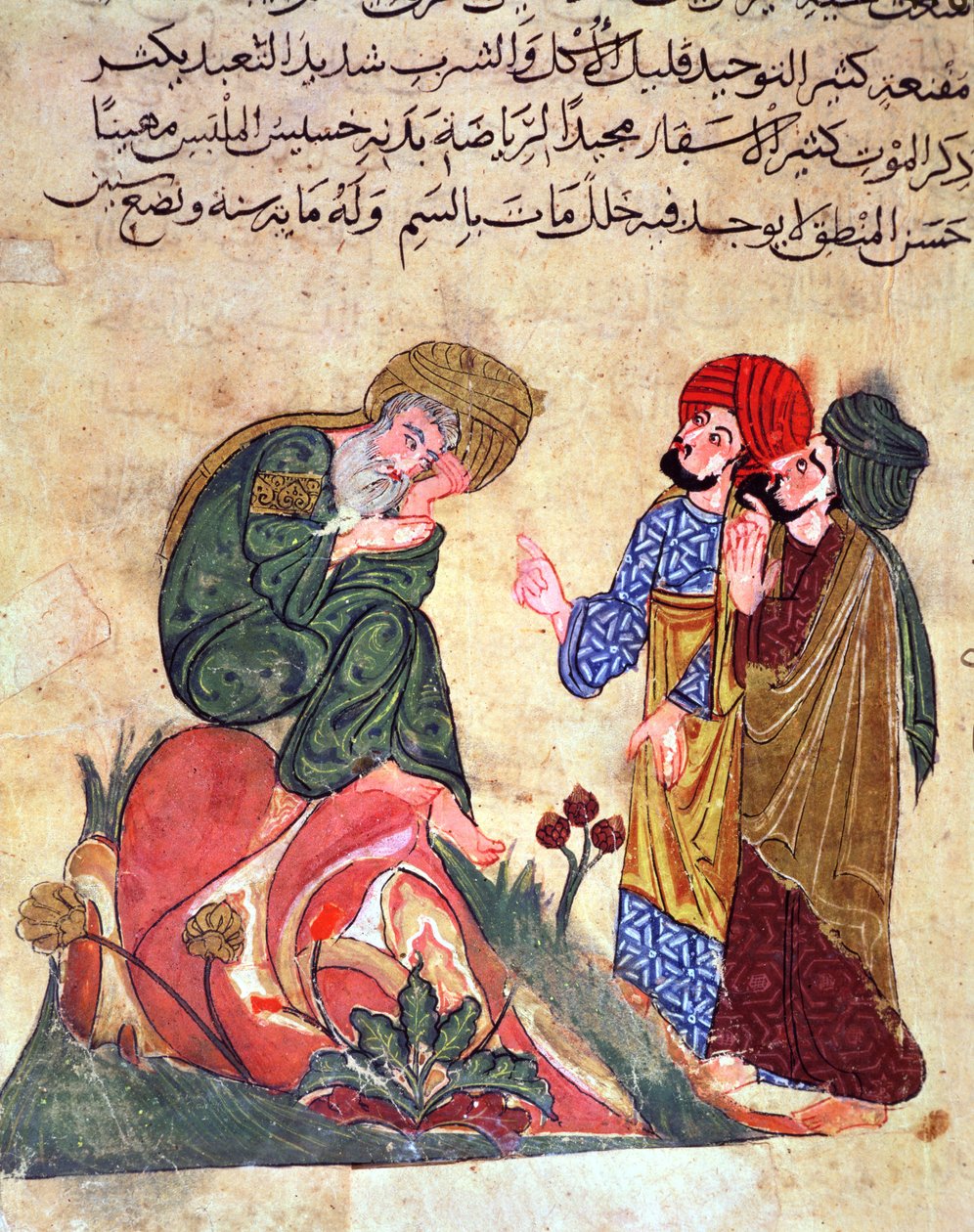Sokrates (470-399 f.Kr.) och hans studenter, illustration från 