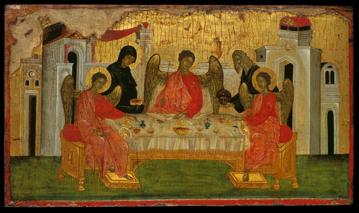 The Hospitality of Abraham, en symbolisk representation av den heliga treenigheten (äggtempera på panel) av Turkish School