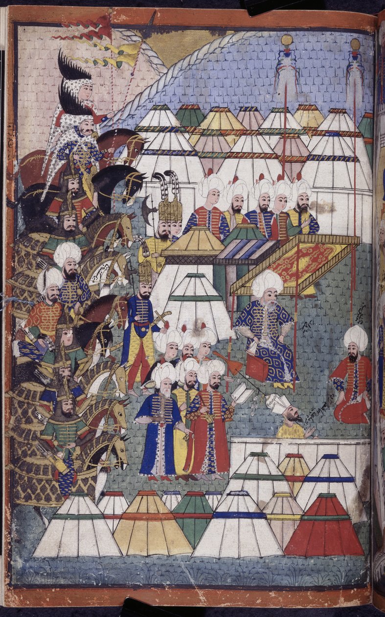 Lägg till. 22011 f.199, Lala Mustafa Pasha i läger efter sin seger vid Kars-Nusretname, från 