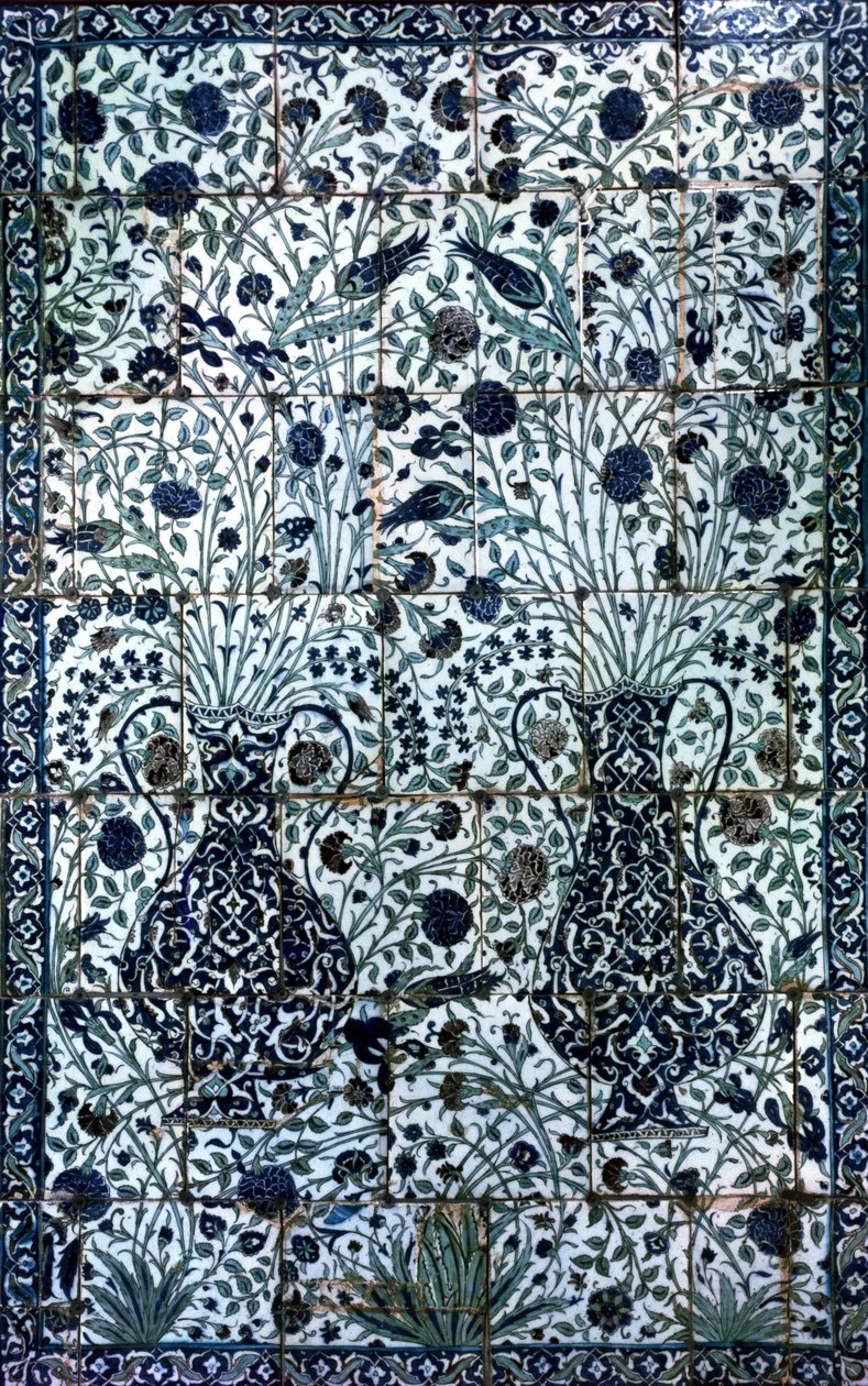 Dekorativ panel med två vaser och blommor (fajans) av Turkish School