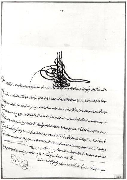Dokument som ger Safe-Passage till Rene de Chateaubriand (1768-1848) av Sultan Selim III (1761-1808) 14-23 september 1806 (penna och bläck på papper) av Turkish School