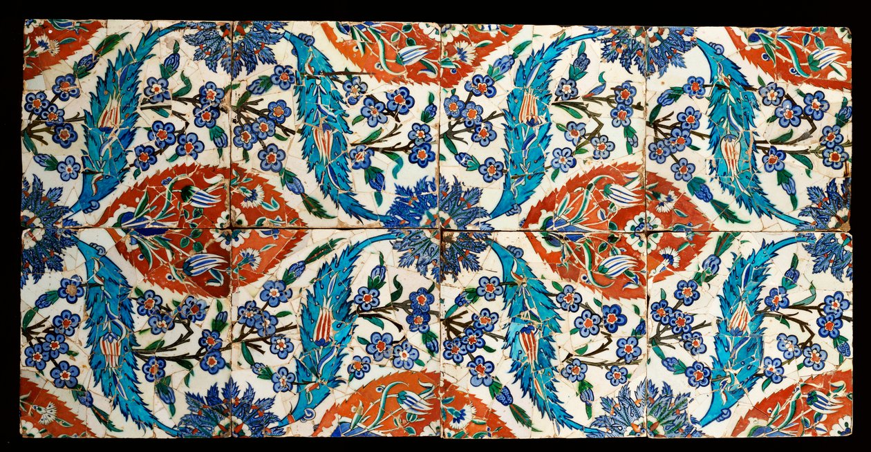 Åtta komposit Iznik polykroma fyrkantiga plattor, c.1575 av Turkish School