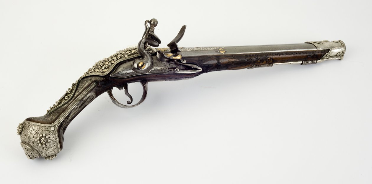 Flintlock Pistol (stål, trä, silver och guld) av Turkish School